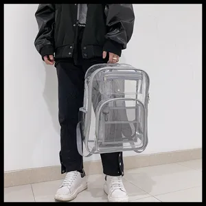 Transparent PVC waterproof backpack large capacity school bag minimalist casual style for students