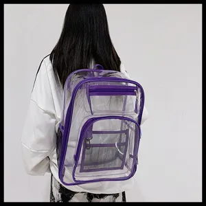 Clear waterproof backpack for students, large capacity minimalist casual PVC bag.