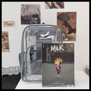 Transparent PVC backpack waterproof casual school bag for students large capacity grey daypack