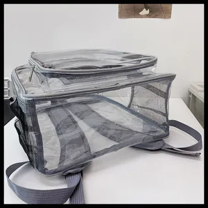 Clear PVC transparent backpack for daily casual use, large capacity school bag detail view.