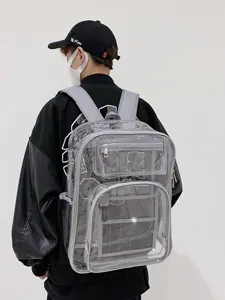 Transparent PVC Waterproof Backpack Large Capacity Minimalist Casual School Bag For Students Unisex Daily Travel Daypack