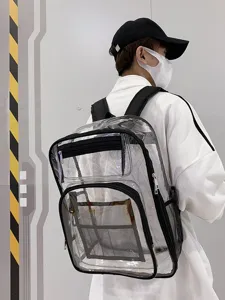 Transparent waterproof backpack large capacity casual school bag for daily use and students pvc
