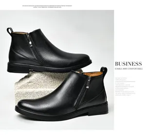 Herren schwarze Leder Chelsea Boots Business Freizeit Stiefel mit Reissverschluss Herbst