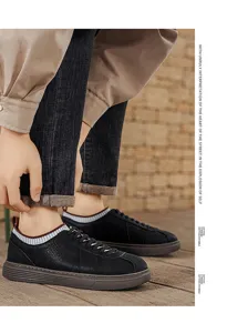 Men's retro casual sneakers featuring soft thick soles and stylish knitted collar design.