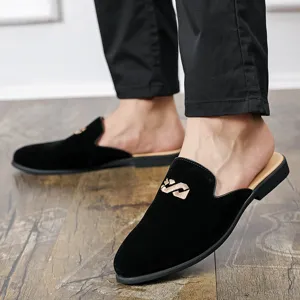 Men's Velvet Closed Toe Slippers Casual Slip On Loafers Fashion Business Flat Shoes Versatile Plus Size Mules