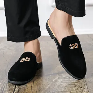 Men velvet slip on loafers casual backless mules shoes black comfort dress footwear