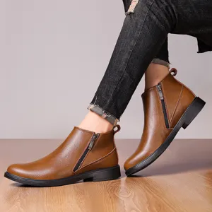 Herren braune Leder Chelsea Boots, Vintage Seitenreißverschluss Kurzstiefel für Herbst und Winter.