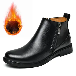 Herren Schwarze Leder Stiefeletten Gefüttert Winter Chelsea Boots Business Freizeitschuhe