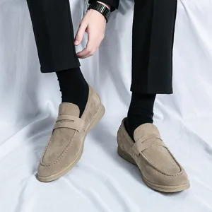 Men's suede slip-on loafers casual driving shoes comfortable flat dress footwear size 46