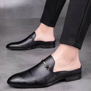 Men summer leather half slippers casual backless loafers business breathable shoes stylish footwear