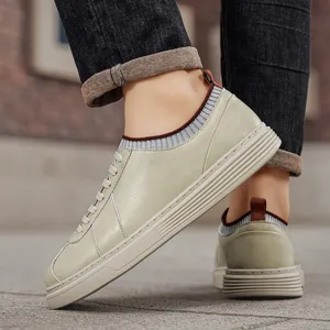 Men's Casual Leather Sneakers Slip-On Comfortable Walking Shoes for Daily Wear & Sports