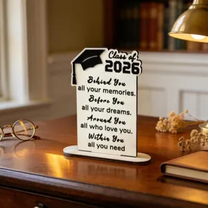 Wooden graduation plaque desk sign 2026 class graduation gift motivational quotes decor