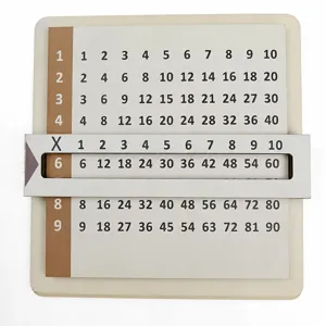 Tabellina scorrevole in legno vista dettaglio, strumento educativo matematica bambini.