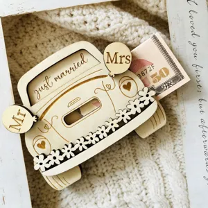 Wooden Car Money Clip Laser Engraved Floral Heart Vintage Retro Design Table Centerpiece for Wedding Party Decor Gift