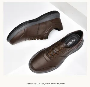 Zapatos casuales de cuero genuino para hombre, zapatillas bajas y cómodas para exteriores.