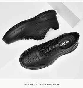 Hombres zapatos casuales de cuero negro transpirable cordones calzado exterior