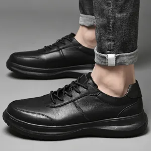 Zapatos casuales de cuero genuino negro para hombre calzado de senderismo al aire libre
