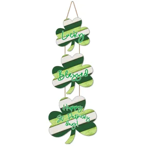 St. Patricks Day Wooden Door Sign Clover Hanging Ornament Irish Lucky Shamrock Wall Decor