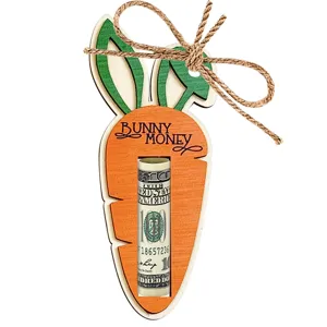 Easter Wooden Carrot Money Clip Bunny Ear Cash Holder Tiered Tray Decor Spring Holiday Party Gift Wooden Craft