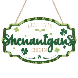 St Patricks Day Wooden Door Sign Clover Hanging Plaque Irish Festival Front Door Decor Home Party Hanging Ornament