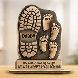 Wooden Father Day Footprint Commemorative Ornament Desktop Decor For Dad Gift Rustic Wooden Craft Tabletop