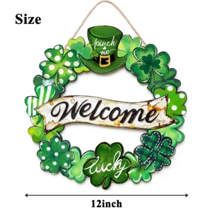 St. Patrick's Day wooden wreath shamrock door sign clover hanging decoration 12 inch