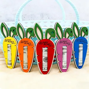 Wooden Easter bunny carrot money clip, colorful wooden cash holder for holiday decoration.