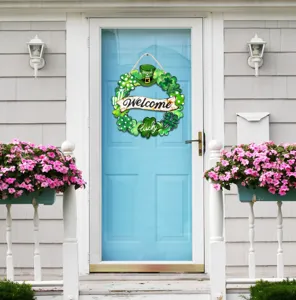 St. Patrick's Day wooden wreath door sign shamrock clover hanging home decor 12 inch
