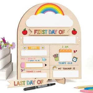 Wooden Back To School Sign DIY Memo Board Reversible First Day Of School Chalkboard Decorative Hanging Plaque For Kids