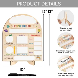 First Day Of School Wooden Board Sign Back To School Photo Prop with Stand & Marker