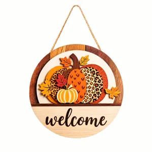 Thanksgiving pumpkin wooden hanging sign round wall plaque decor for autumn party home decoration