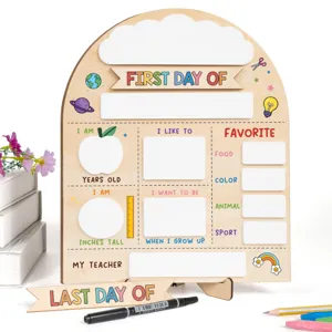 Wooden First Day Of School Sign Double Sided Milestone Board With Erasable Pen For Kids Student Classroom Decor