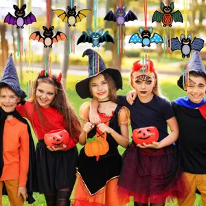Halloween kids wind chime kit DIY wooden bat hanging pendant decoration for party supplies.