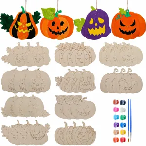 Wooden Pumpkin Decor Unfinished Wood Slices DIY Painting Kit With Pigments And Brushes For Halloween Thanksgiving Party