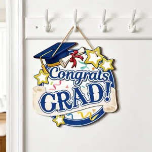 2026 Graduation Season Wooden Hanging Plaque Congrats Grad Sign Graduation Party Decor Round Wall Ornament Gift