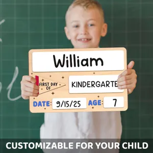 Custom wooden first day of school board sign personalized photo prop for kids and students.