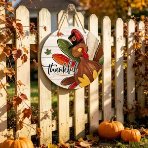 Thanksgiving Wooden Door Sign Hanging Turkey Autumn Fall Decor Rustic Plaque For Home Party Decoration
