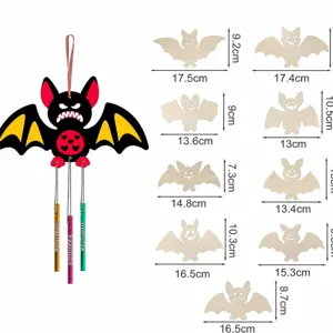 Halloween bat wind chime DIY wooden hanging pendant decoration craft kit with various sizes.