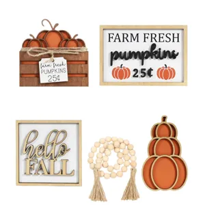 Decorazione Vassoio a Livelli Autunnale Segno di Zucca in Legno Farm Fresh Ringraziamento