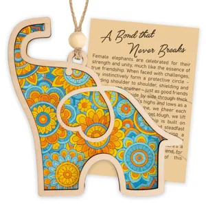 Wooden Elephant Hanging Ornament Mandala Pattern Wood Craft Gift With Friendship Story Card Home Decor