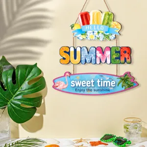 Summer beach party wooden hanging sign door wall decor tropical vacation party ornament