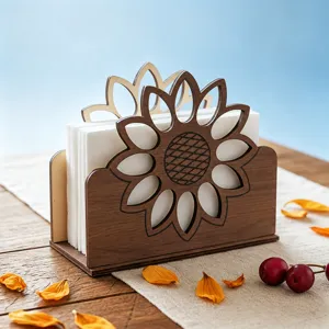 Wooden Sunflower Napkin Holder Standing Tabletop Tissue Dispenser Decorative Napkin Stand For Home Kitchen Restaurant