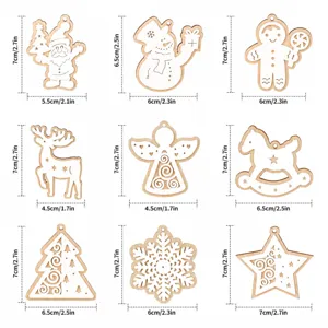 Wooden Christmas Tree Snowflake Hollow Hanging Ornaments Boxwood Elk Star Pendants Set For Holiday Party Home Decor