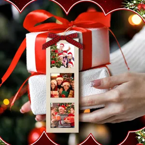 Wooden Photo Frame Boxwood Hanging Picture Frame with Bowknot Hemp Rope Christmas Party Holiday Home Decoration