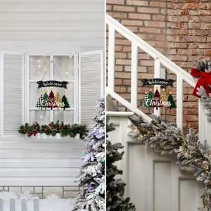 Pancarte de porte en bois de Noël panneau suspendu décoration murale de fête sapin de Noël