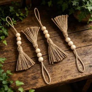 Hemp Rope Wooden Bead Tassel Hanging Ornament European Pastoral Style Wall Decor Home Hanging Pendant