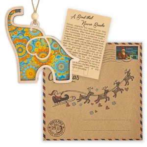Wooden elephant pendant friendship gift with message card and Christmas envelope decor