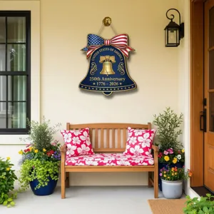 US 250th anniversary wooden bell hanging sign scene decoration for front porch display.