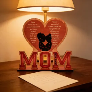 Ξύλινη πλακέτα MOM δώρα γιορτής μητέρας καρδιά σιλουέτα διακόσμηση τραπεζιού σπίτι νέο