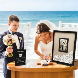 Wedding guest book drop box frame with heart wooden pieces for wedding party decor.